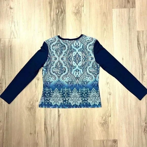 Vintage y2k Jalate ringer top in blue paisley sz L. Stretchy long sleeve NWOT - Picture 3 of 8
